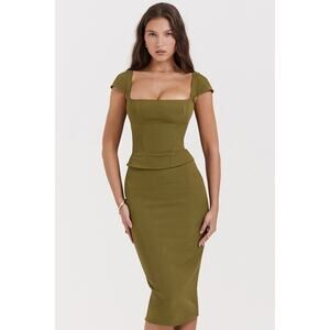 House of CB Layana Olive Corset Midi Dress
